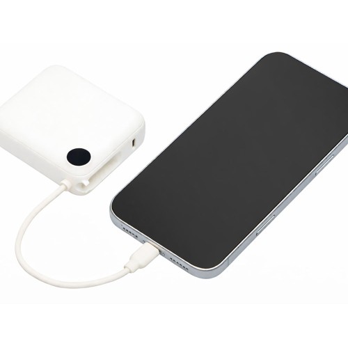 Внешний аккумулятор со встроенным кабелем «Liri», QC/PD, 10000 мАч, теплый белый