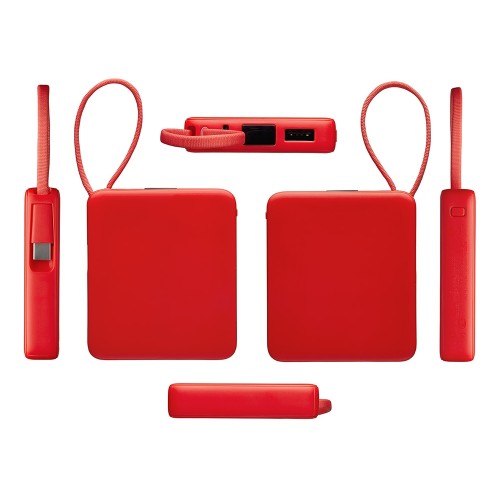 Внешний аккумулятор со встроенным кабелем USB-C «Дэнси», 5000 мАч, красный