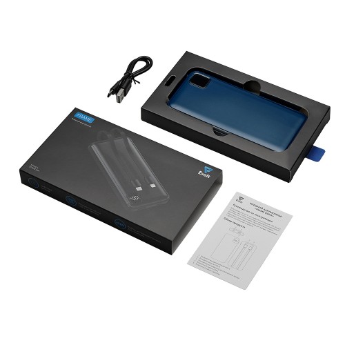 Внешний аккумулятор со встроенными кабелями «Фрэйм», 10000мач, темно-синий