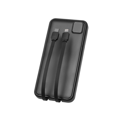 Внешний аккумулятор со встроенными кабелями «Фрэйм», 10000мач, черный