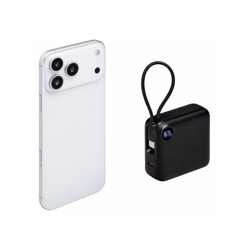 Внешний аккумулятор со встроенным кабелем «Liri», QC/PD, 10000 мАч, черный