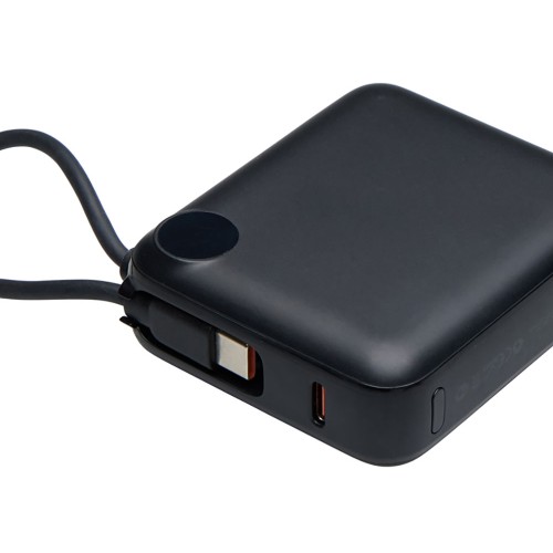 Внешний аккумулятор со встроенным кабелем «Liri», QC/PD, 10000 мАч, черный