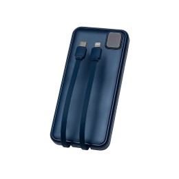 Внешний аккумулятор со встроенными кабелями «Фрэйм», 10000мач, темно-синий