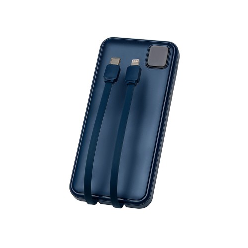 Внешний аккумулятор со встроенными кабелями «Фрэйм», 10000мач, темно-синий