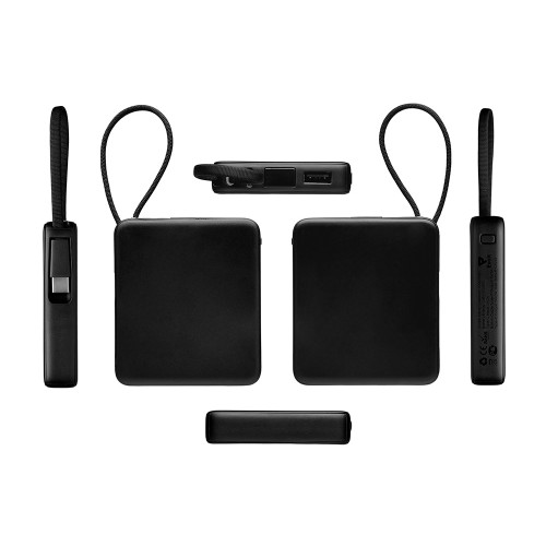 Внешний аккумулятор со встроенным кабелем USB-C «Дэнси», 5000 мАч, черный