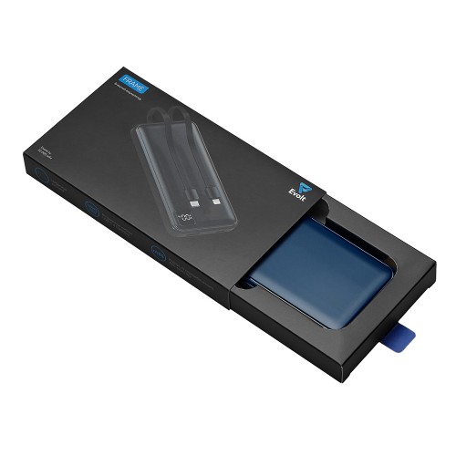 Внешний аккумулятор со встроенными кабелями «Фрэйм», 10000мач, темно-синий