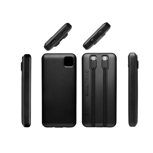 Внешний аккумулятор со встроенными кабелями «Фрэйм», 10000мач, черный