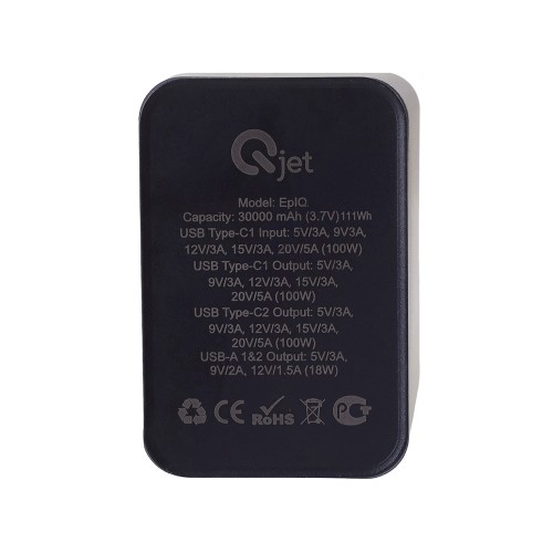 Внешний аккумулятор для ноутбуков «EpIQ», 100 Вт, 30000 mAh, темно-серый