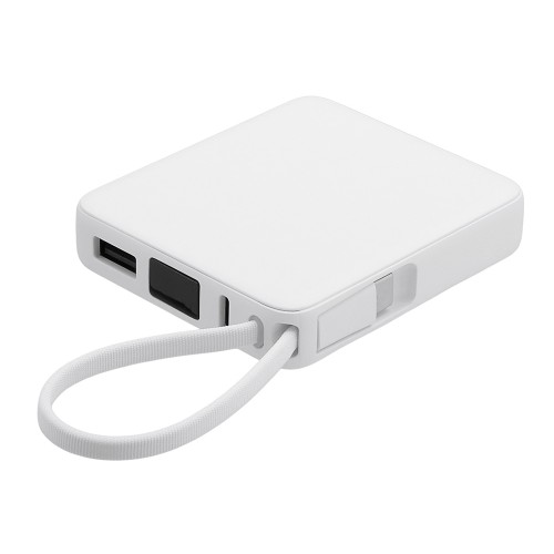 Внешний аккумулятор со встроенным кабелем USB-C «Дэнси», 5000 мАч, белый