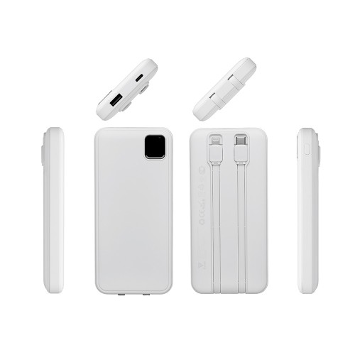 Внешний аккумулятор со встроенными кабелями «Фрэйм», 10000мач, белый