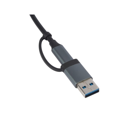 USB-хаб «Link» с коннектором 2-в-1 USB-C и USB-A, 2.0/3.0, серый