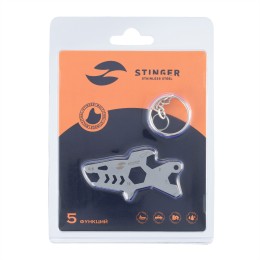 Мини-мультитул карманный Stinger, 60 x 31 мм, 5 функций, акула, нержавеющая сталь, серебристый, в блистере