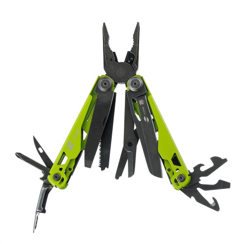 Мультитул Stinger, 107 х 19 мм, 19 функций, сталь, салатовый корпус, стоунвош, в картонной коробке, в комплекте нейлоновый чехол