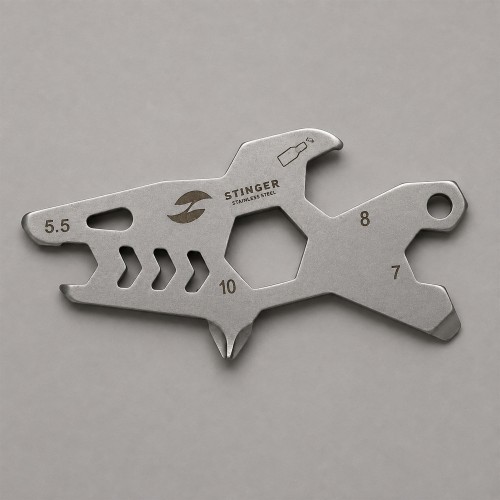 Мини-мультитул карманный Stinger, 60 x 31 мм, 5 функций, акула, нержавеющая сталь, серебристый, в блистере