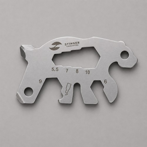 Мини-мультитул карманный Stinger, 55 x 35 мм, 5 функций, медведь, нержавеющая сталь, серебристый, в блистере