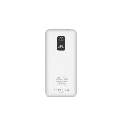 RIVACASE VA2220 (20000 мАч) внешний аккумулятор с дисплеем и встроенными кабелями, белый, 12/24