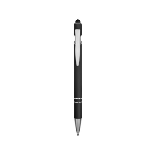 Ручка металлическая soft-touch шариковая со стилусом «Sway», черный/серебристый (P)