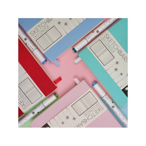Скетчбук "Sketch & Art" в мягком переплете 145х145 мм, 100 л. бежевой бумаги 100 гр., голубой