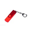 USB-флешка на 64 ГБ 3 в 1 поворотный механизм, c двумя дополнительными разъемами MicroUSB и TypeC C с одноцветным металлическим клипом, красный