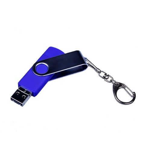 USB-флешка на 32 Гб поворотный механизм, c двумя дополнительными разъемами MicroUSB и TypeC, синий