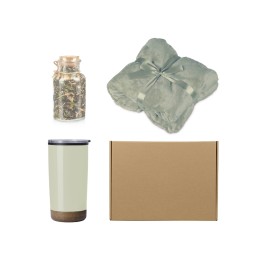 Подарочный набор с пледом, термокружкой и чаем, оливковый