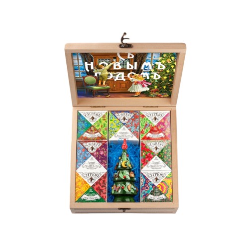 Подарочный набор "Народы России" с чаем и вареньем в деревянной шкатулке без лого