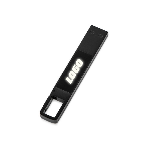 USB 2.0- флешка на 32 Гб c подсветкой логотипа «Hook LED», темно-серый, белая подсветка