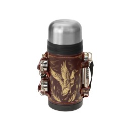 Термос в кожаном чехле, 1,2л, бордовая кожа