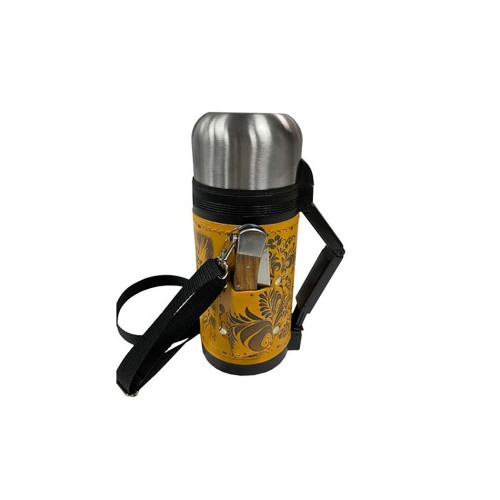 Термос в кожаном чехле, 1,2л, рыжая кожа