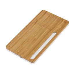 Беспроводное зарядное устройство-органайзер из бамбука "Timber", темно-натуральный/белый