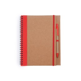 Блокнот А5+ ALANI с шариковой ручкой, крафтовый/красный