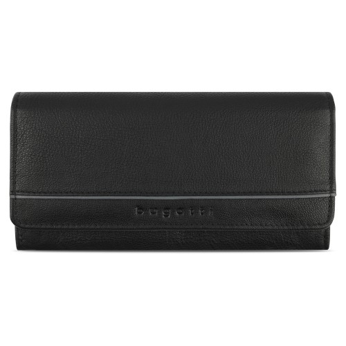 Кошелёк женский BUGATTI Banda, с защитой данных RFID, чёрный, кожа/полиэстер, 18,5х2,5х9,5 см