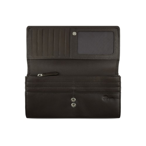 Кошелёк женский BUGATTI Banda, с защитой RFID, коричневый, кожа/полиэстер, 18,5х2,5х9,5 см