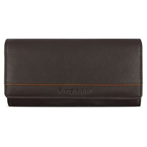 Кошелёк женский BUGATTI Banda, с защитой RFID, коричневый, кожа/полиэстер, 18,5х2,5х9,5 см