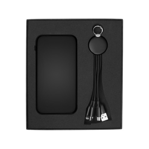 Набор из внешнего акуумулятора и универсального кабеля с подсветкой лого «Reserve LED», 10000mAh, черный