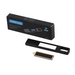 USB 2.0- флешка на 32 Гб c подсветкой логотипа «Hook LED», темно-серый, синяя подсветка