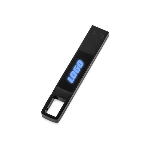 USB 2.0- флешка на 32 Гб c подсветкой логотипа «Hook LED», темно-серый, синяя подсветка