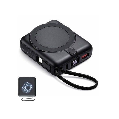 Магнитный беспроводной внешний аккумулятор c подсветкой лого «Энчант», 10000 мАч, черный