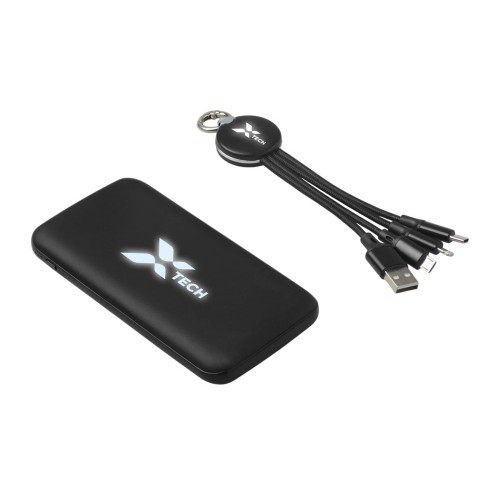 Набор из внешнего акуумулятора и универсального кабеля с подсветкой лого «Reserve LED», 10000mAh, черный