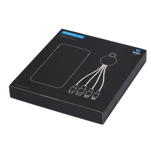 Набор из внешнего акуумулятора и универсального кабеля с подсветкой лого «Reserve LED», 10000mAh, темно-синий