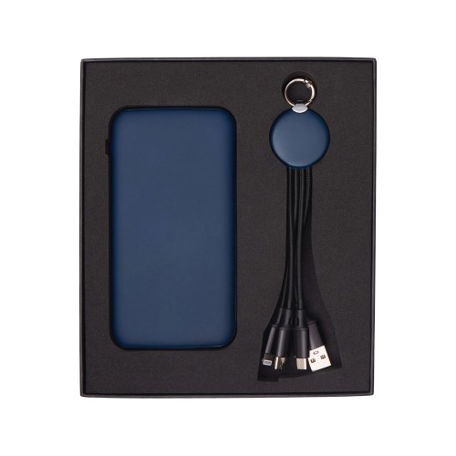 Набор из внешнего акуумулятора и универсального кабеля с подсветкой лого «Reserve LED», 10000mAh, темно-синий