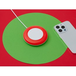 Беспроводное зарядное устройство со встроенным кабелем 2-в-1 "Disc", красный