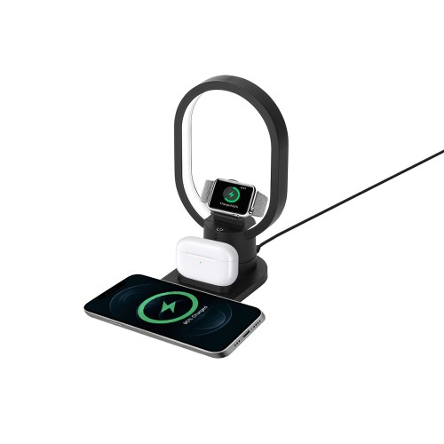 Беспроводная зарядная станция 4-в-1 "Portal" c лампой, 15 Вт, черный
