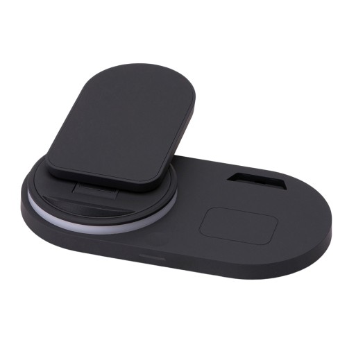 Складная зарядная станция с беспроводной зарядкой «Flashport», 15 Вт, черный