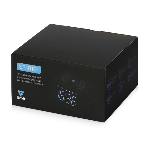 Беспроводная колонка с часами и функцией беспроводной зарядки «Sentry», черный