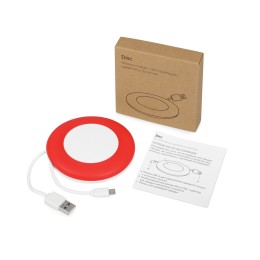 Беспроводное зарядное устройство со встроенным кабелем 2-в-1 "Disc", красный