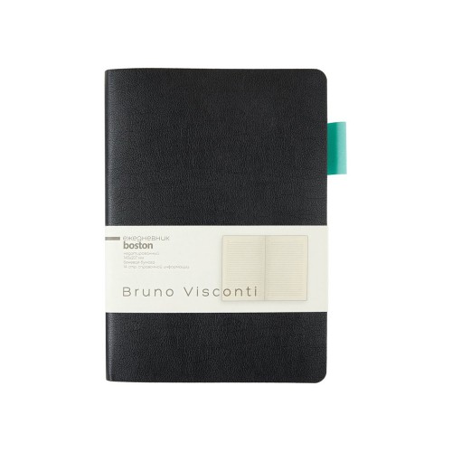 Ежедневник недатированный А5 "Boston", черный (бирюзовый обрез)