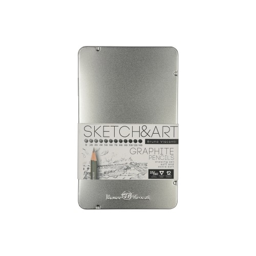 Набор чернографитовых карандашей  "Sketch & Art" ,12 шт. b-14b,  металлическая коробка с ложементом