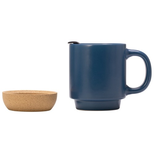 Кружка Denpasar с пробковым дном и крышкой, цветная с двух сторон, бензиновый синий