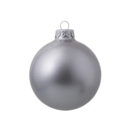 Стеклянный елочный шар "Christmas bauble", серебро, металлик, с серебристым колпачком в черной коробке